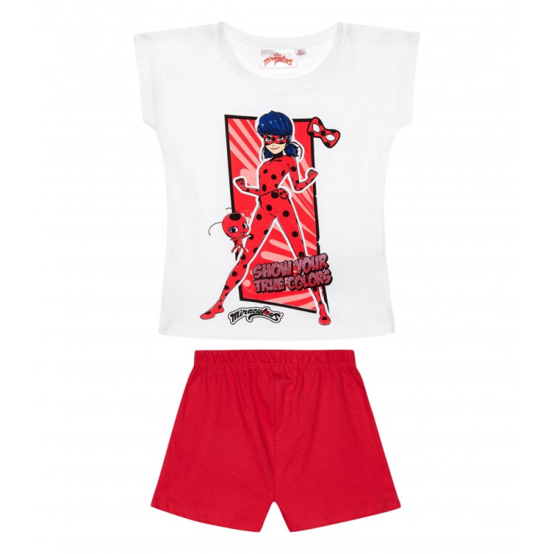 Dievčenské bavlnené krátke pyžamo KÚZELNÁ LIENKA bielo/červené